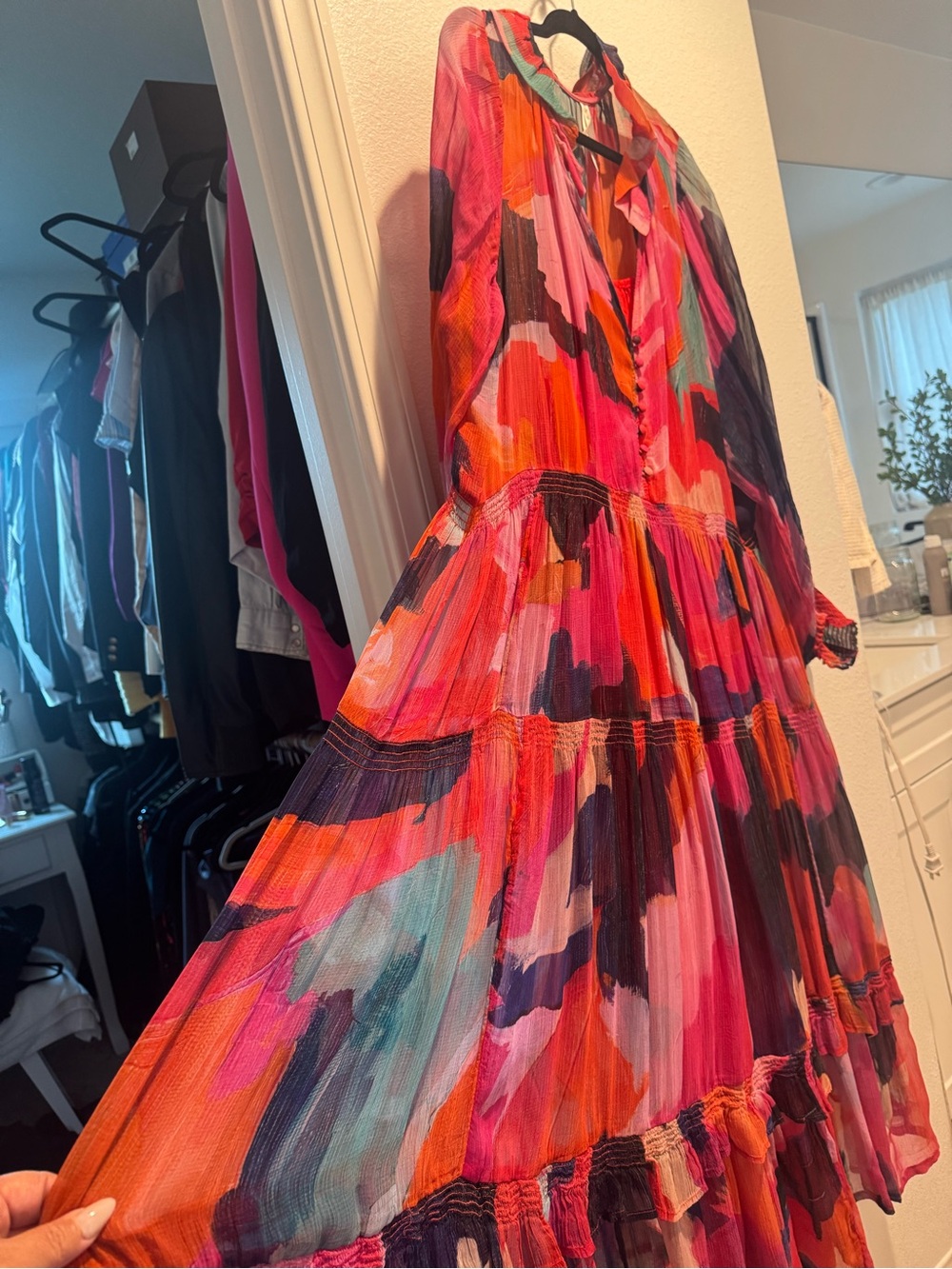 Anthropologie Multicolor Abstract Print Maxi Dress - Red, Pink & Purple - Picture 2 of 5